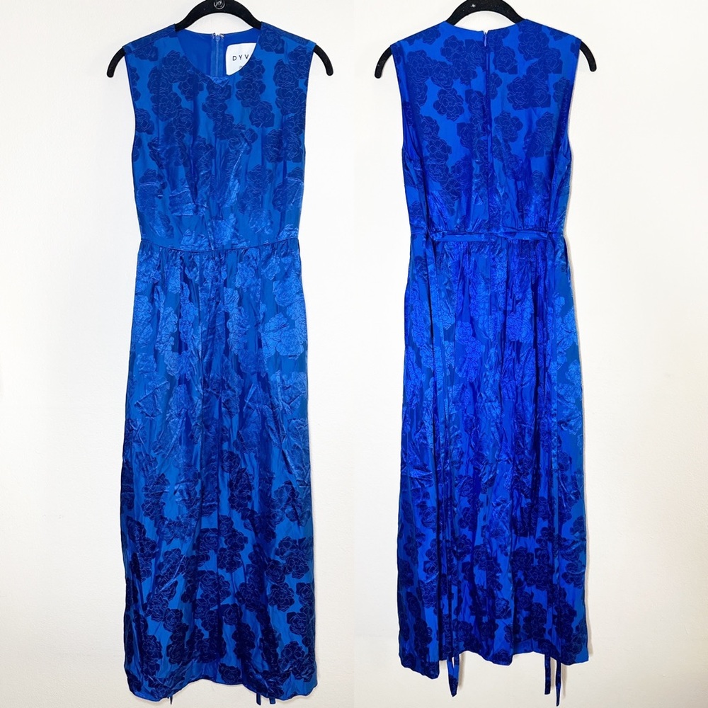 DYVNA blue rose floral sleeveless tie waist maxi dress S NEW